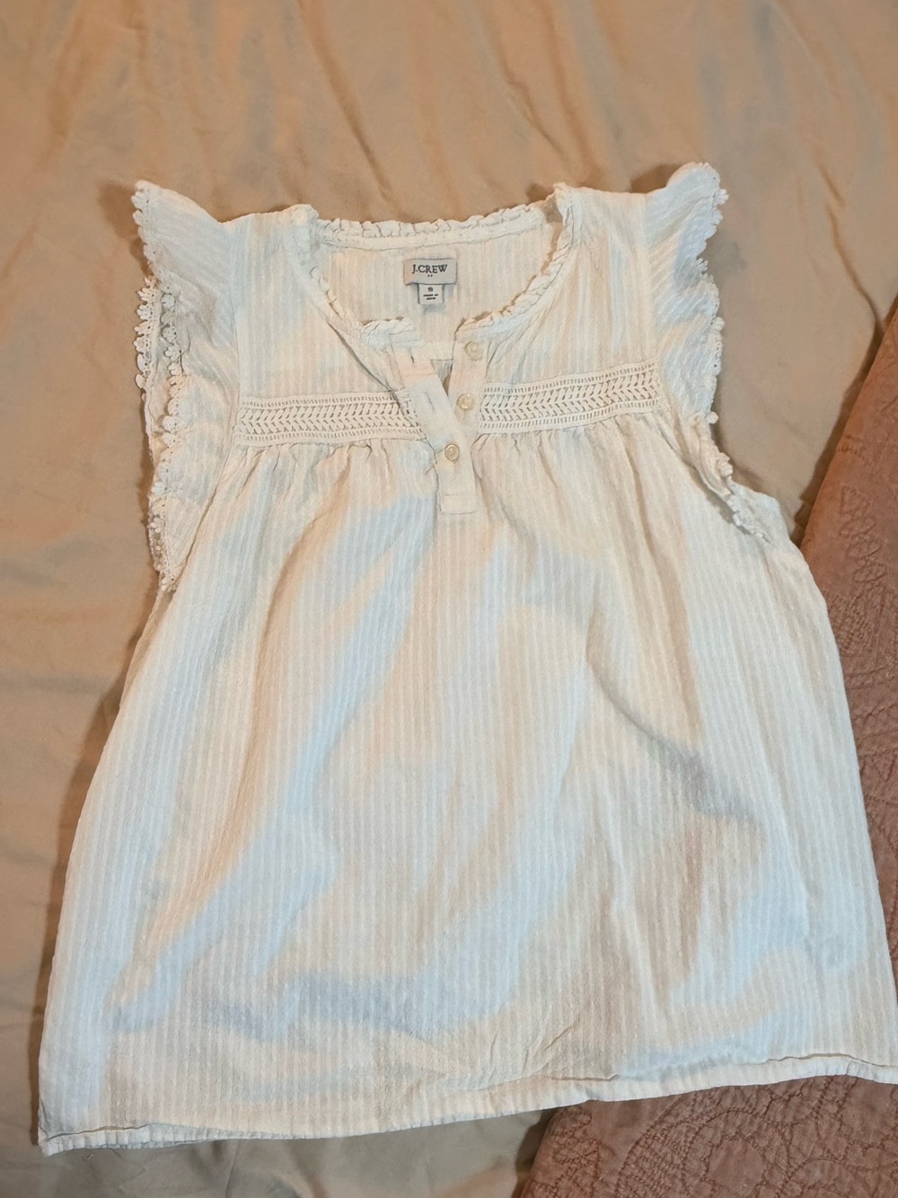 J. Crew White Lace-Trim 100% Cotton Top